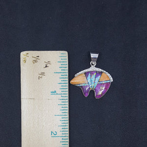Set The Baby Bear White Fire Opal Purple Turquoise Spiny Oyster sterling silver dangle earrings and pendant
