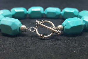 Beauty of Nature Turquoise geometric shape sterling silver beaded bracelet