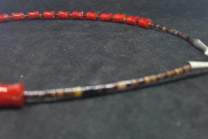 18 inches Red Roses Coral Heshi shell sterling silver beaded necklace