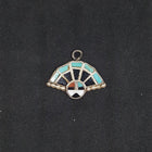 Navajo Zuni Sunface Inlay Turquoise Black Onyx Mother of Pearl Coral sterling silver small pendant - Vintage