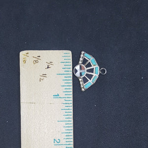 Navajo Zuni Sunface Inlay Turquoise Black Onyx Mother of Pearl Coral sterling silver small pendant - Vintage