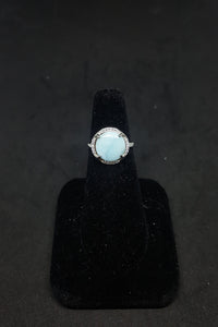 11 mm Round Blue Larimar with CZ sterling silver ring size 7