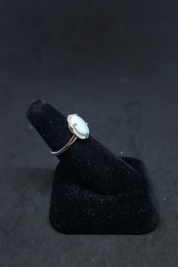 11 mm Round Blue Larimar with CZ sterling silver ring size 7