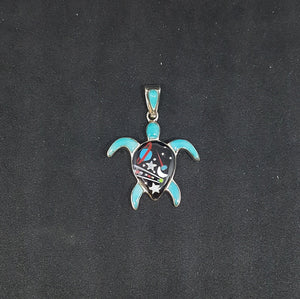 The Galaxy on a Turtle Shell inlay Multi-stones sterling silver pendant necklace