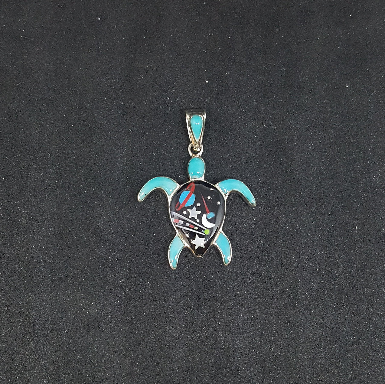The Galaxy on a Turtle Shell inlay Multi-stones sterling silver pendant necklace