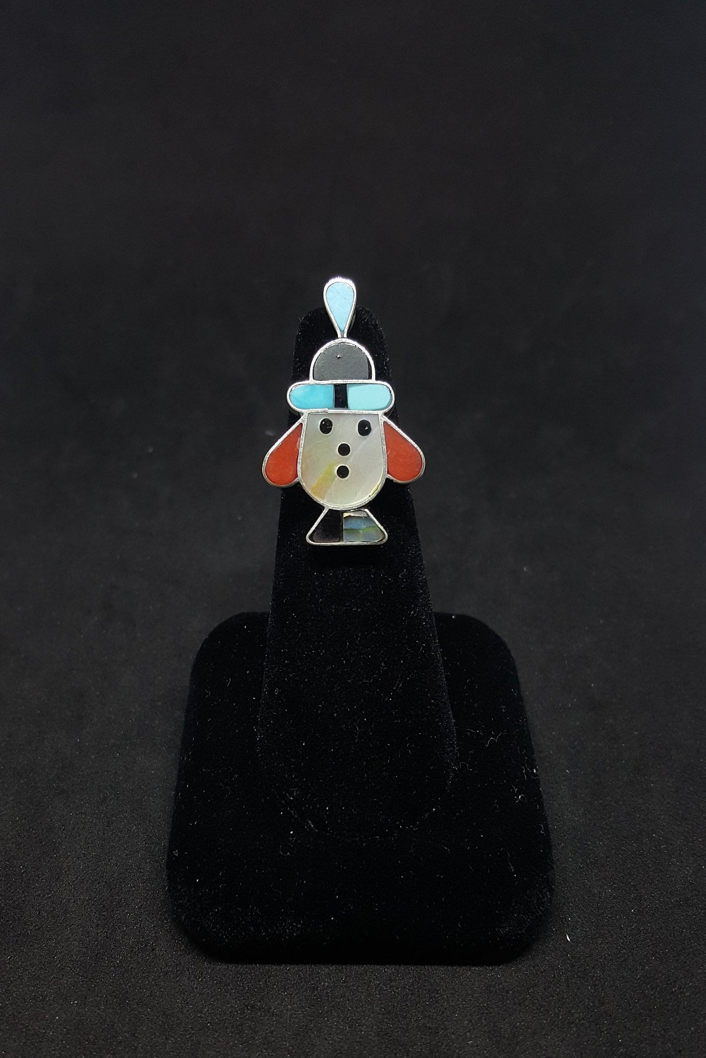 Size 6 1/4 - Little Native Boy inlay Multi-stones sterling silver ring - Vintage