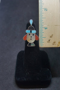 Size 6 1/4 - Little Native Boy inlay Multi-stones sterling silver ring - Vintage