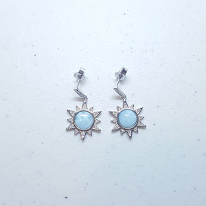 Blue Star 8 mm Larimar with CZ sterling silver post earrings