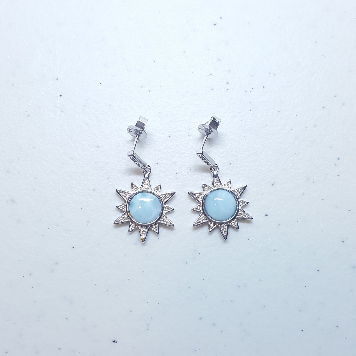 Blue Star 8 mm Larimar with CZ sterling silver post earrings
