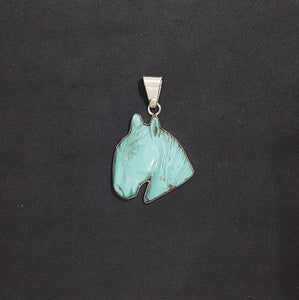 Native American Carving Horse Turquoise sterling silver pendant - Vintage