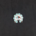 Navajo Zuni Sunface Inlay Mother of Pearl Turquoise Spiny Oyster Black Onyx sterling silver pin - Vintage