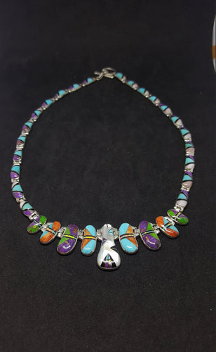 18 inches Southwest Colorful Beans inlay Multi-stones sterling silver beaded necklace
