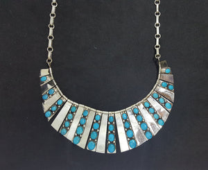 18 inches Southwest Crescent Shape lined dots Turquoise sterling silver charm necklace
