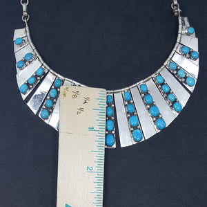 18 inches Southwest Crescent Shape lined dots Turquoise sterling silver charm necklace