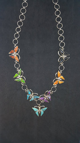 22 inches Coloful Butterflies Multi-stone sterling silver charm necklace
