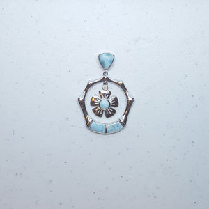 Hawaiian Flower Blue Larimar sterling silver pendant