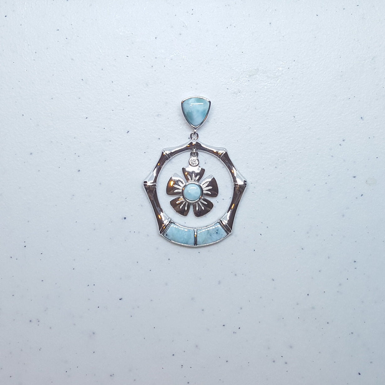 Hawaiian Flower Blue Larimar sterling silver pendant