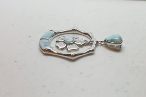 Hawaiian Flower Blue Larimar sterling silver pendant