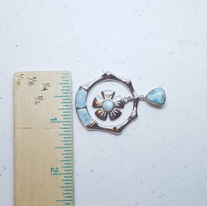Hawaiian Flower Blue Larimar sterling silver pendant