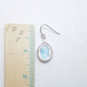 Blue Larimar ancient pattern oval shape sterling silver dangle earrings