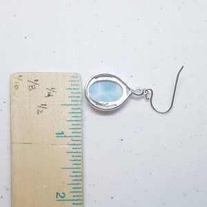 Blue Larimar ancient pattern oval shape sterling silver dangle earrings