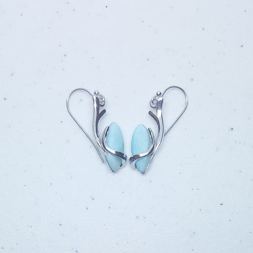 Blue Larimar ellipse shape Deer Antler sterling silver dangle earrings