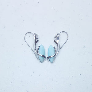 Blue Larimar ellipse shape Deer Antler sterling silver dangle earrings