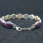 Simple Purple Turquoise 9 mm round sterling silver chain bracelet
