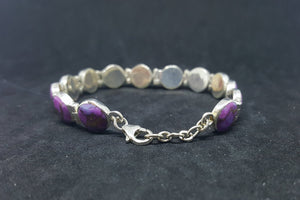 Simple Purple Turquoise 9 mm round sterling silver chain bracelet