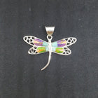 Simple Dragon Fly inlay Turquoise Spiny Oyster Purple Turquoise Green Turquoise sterling silver pendant necklace