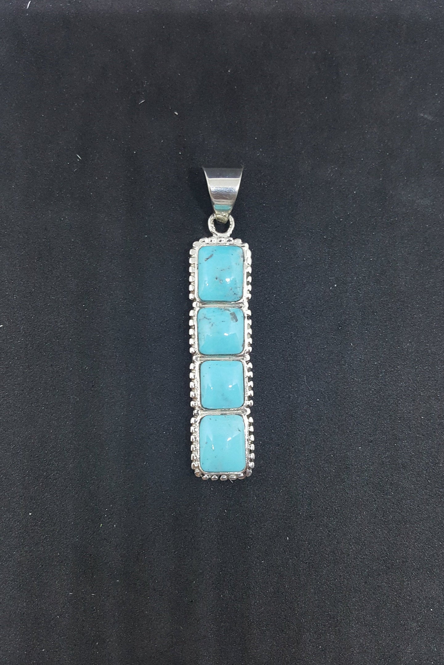 The 4 Stones Turquoise sterling silver long thin pendant necklace