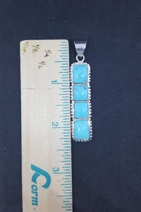 The 4 Stones Turquoise sterling silver long thin pendant necklace