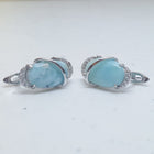 Oval Blue Larimar with CZ sterling silver hoop earrings