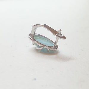 Oval Blue Larimar with CZ sterling silver hoop earrings
