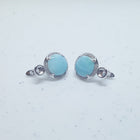 10 mm Blue Larimar with CZ round shape sterling silver hoop earrings