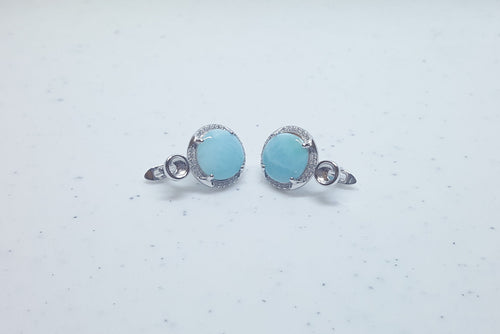 10 mm Blue Larimar with CZ round shape sterling silver hoop earrings