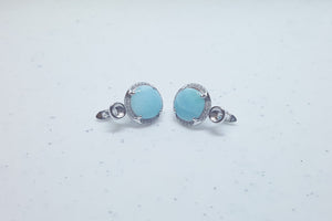 10 mm Blue Larimar with CZ round shape sterling silver hoop earrings