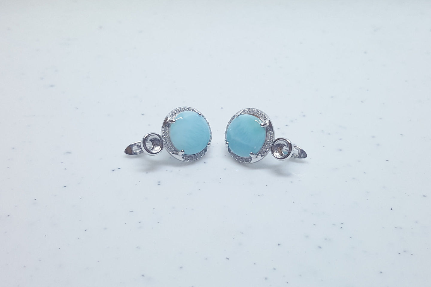 10 mm Blue Larimar with CZ round shape sterling silver hoop earrings