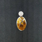 Tiger Eye Stone CZ Oval shape sterling silver pendant necklace