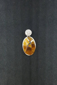 Tiger Eye Stone CZ Oval shape sterling silver pendant necklace