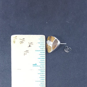 Tiger Eye Stone CZ triangle shape sterling silver post earrings