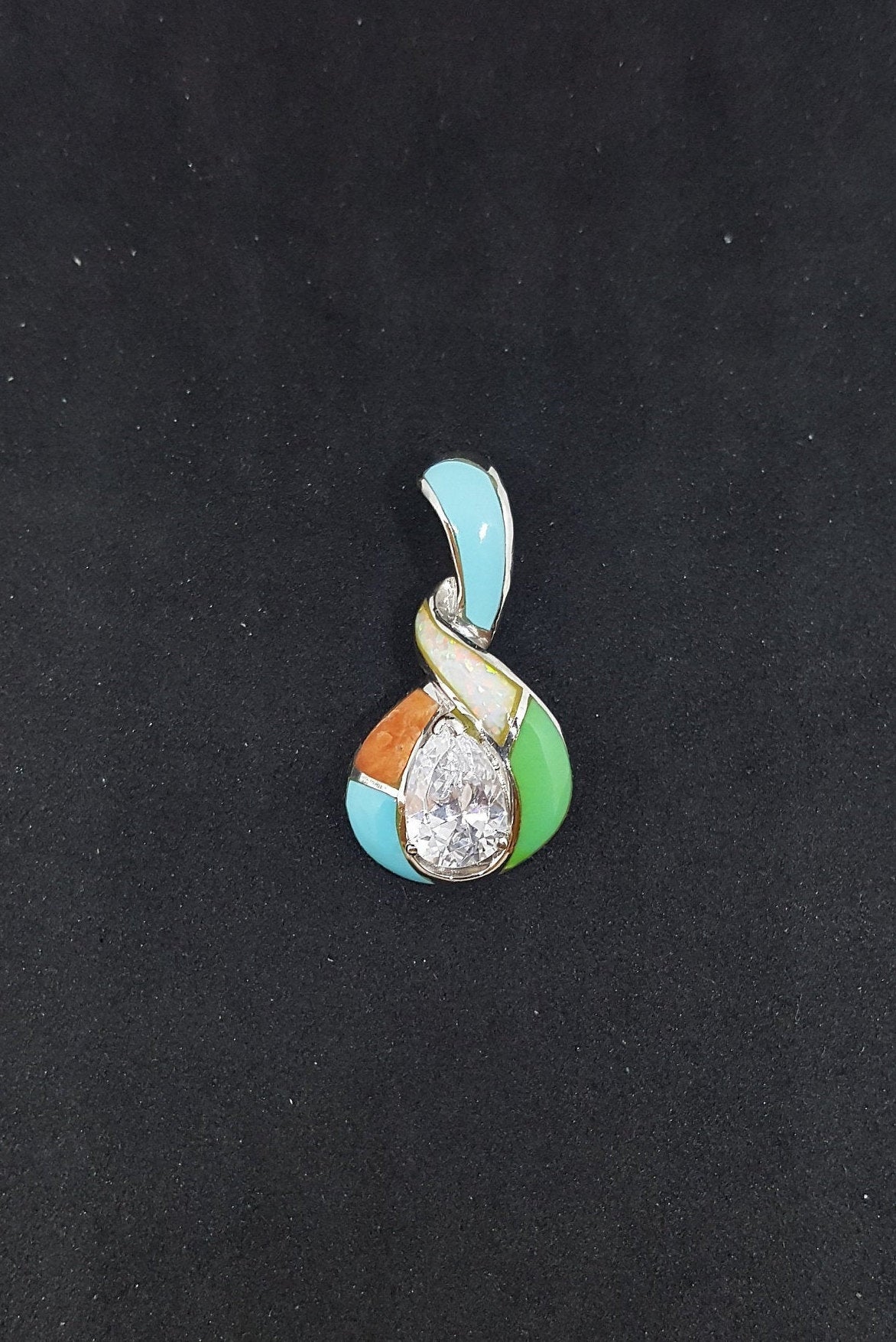 Twisted stones multi-stones sterling silver pendant necklace