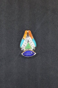 Inlay Multi-stones V-neck sterling silver pendant necklace