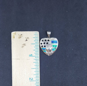 Liberty USA flag Blue Opal heart shape sterling silver pendant necklace