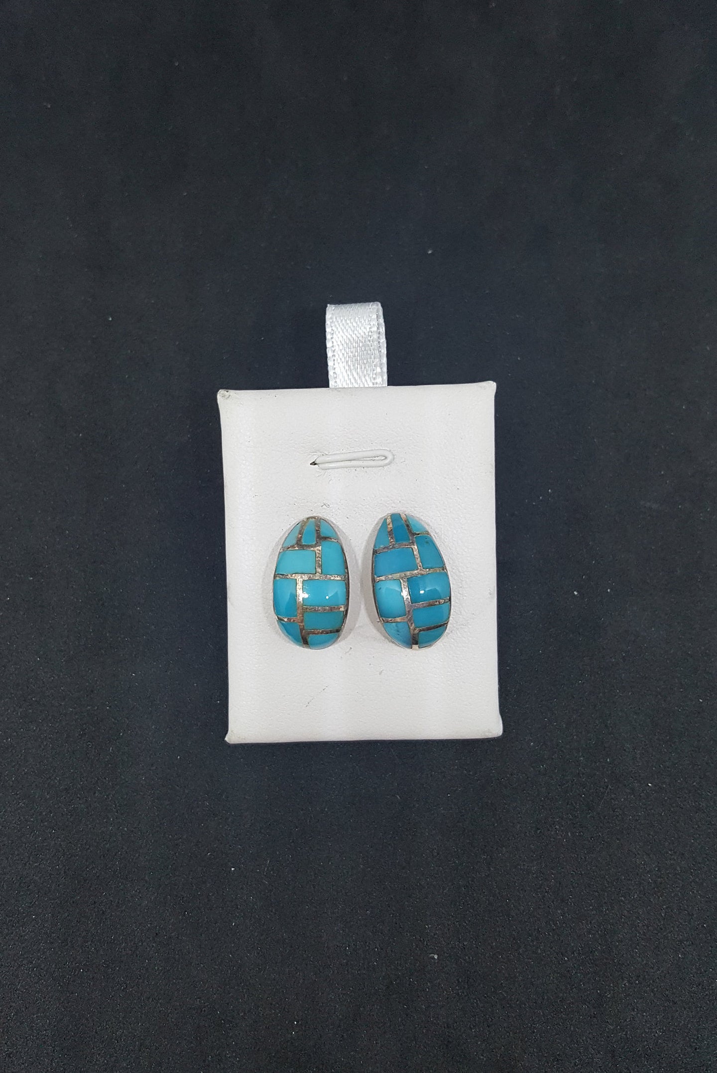Bending Shell Turquoise sterling silver post earrings - Vintage