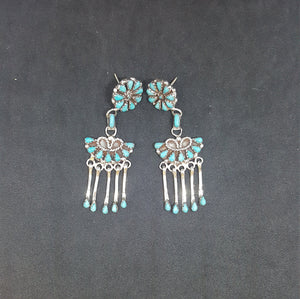 The Cluster Turquoise teardrop shape stones sterling silver post earrings
