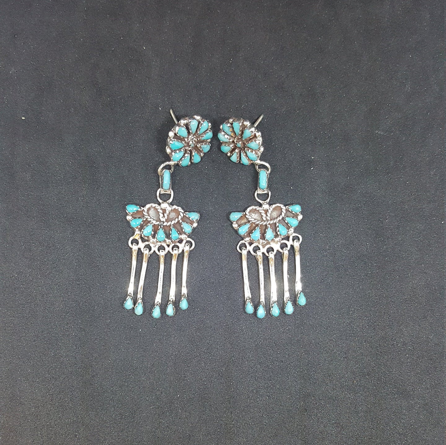 The Cluster Turquoise teardrop shape stones sterling silver post earrings
