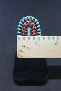 Size 6 - Large Cluster Turquoise Coral sterling silver ring