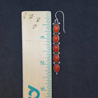 Vintage 5 Coral stones oval long thin sterling silver dangle earrings