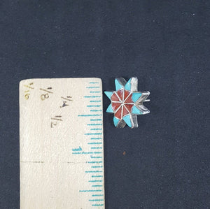 Vintage Southwest Little Star inlay Turquoise Coral sterling silver post earrings